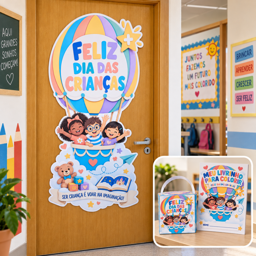 KIT PAINEL PORTA OU PAREDE + LEMBRANCINHAS - DIA DAS CRIANÇAS